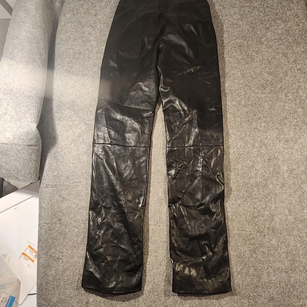 Lioness Pants Womens XXS‎ Black Faux Leather High Rise Straight Leg PU Vegan